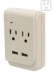 Multicontacto 2 tomas con 2 puertos USB aterrizado cuadrado 15A 127V blanco Volteck MUL-230U / 46088 