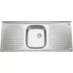 Fregadero de sobreponer 1 tanque central 2 bateas laterales 150 x 50 x 15 cm Prime ID15050+S05