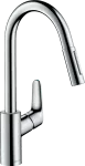 Griferia para fregadero monomando alto 240 extraible cromo Focus Hansgrohe 31815000
