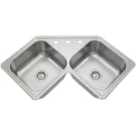 Fregadero de empotrar 2 tanques esquinero satinado 80 x 80 x 18 cm Prime C8080A+S05+S05