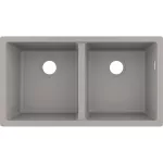 Fregadero de submontar de SilicaTec 2 tanques gris claro (820 x 450 x 190 mm) Hansgrohe 43434380+43928000