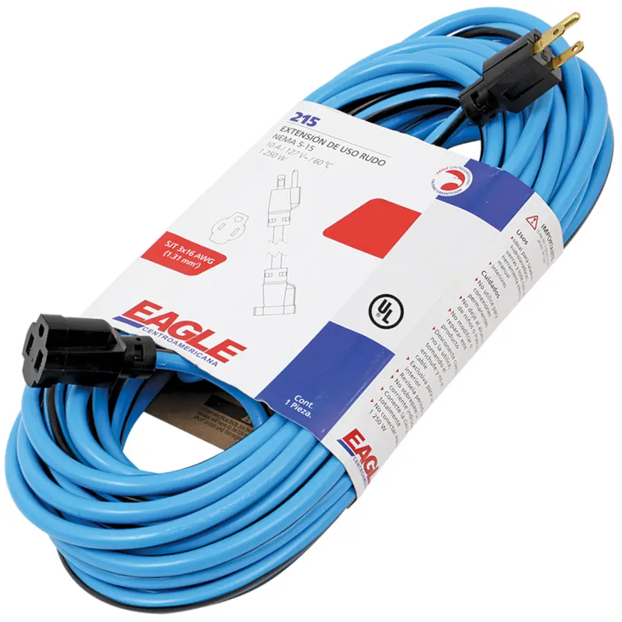 Extension electrica de uso rudo 1 toma 30 metros azul 10A 110V TSJ3X16