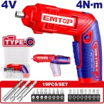 Atornillador 1/4" inalambrico 4V con 19 accesorios Emtop ECSR0408 (cargador NO incluido) (sust. ULCSR0801)