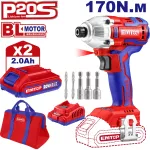 Atornillador de impacto 1/4" inalambrico 20V con luz de trabajo Emtop ULCDLIR20221 (incluye cargador y 2 baterias 2.0Ah)