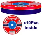 Caja de 10 discos de corte abrasivo para metal 4-1/2" x 1.2 mm plano Emtop EACD121155