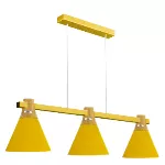 Lampara de techo 3 luces E27 40W amarilla con detalles en madera (80 x 20 x 100 cm) Prime CP190537