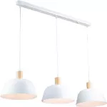 Lampara colgante 3 luces E27 40W blanco con detalles en madera (25 x 25 x 120 cm) Prime CP190554