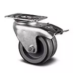 Rueda giratoria plastica PP negra doble con freno 75 mm 60 kg Tente T07055 / 1977 PJO 075 P50