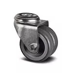 Rueda giratoria plastica PP gris doble para pin 75 mm 60 kg Tente T07466 / 1970 PJO 075 P30-11