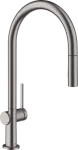 Griferia para fregadero monomando alto 210 extraible cromo negro cepillado Talis M54 Hansgrohe 72800340