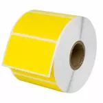 Etiqueta adhesiva amarillo 3" x 4-7/8" diametro del centro 1-1/8" R-21 (rollo de 400)