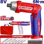 Atornillador 1/4" inalambrico 8V con 17 accesorios Emtop ECSR0803 (cargador tipo C NO incluido)