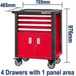 Caja para herramientas de 4 cajones con ruedas (765 x 465 x 812 mm) Emtop ETCS0402