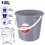 Balde plastico 18 litros (355 x 250 x 313 mm) Emtop EMBU1318