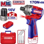 Atornillador de impacto 1/4" 16V con luz de trabajo Emtop ULCIRL16178 (incluye cargador y 2 baterias 2.0Ah)