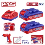 Combo con pistola de silicon + cargador de baterias P20S 20V 2Ah + 2 baterias Emtop UELGG20021