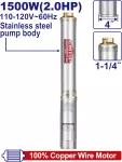 Bomba sumergible de acero inoxidable 1500W (2.0 HP) pozo profundo 135 metros Emtop ULWPPD15001