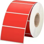 Etiqueta adhesiva rojo radiante 3" x 4-7/8" diametro del centro 1-1/8" R-21 (rollo de 400)